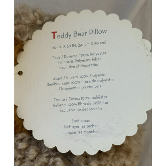 FAO SCHWARZ Brown Curly Hair Teddy Bear Face Pillow NEW‎ With Tags 20" x 20" - Picture 9 of 10